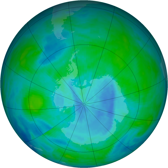 Antarctic ozone map for 09 March 1990